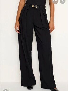 NWT GOOD AMERICAN Essential Suiting Trousers Wide-Leg Black Size 14